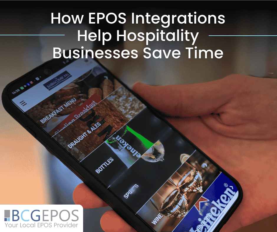 Hospitality EPOS integration dashboard showing payments, online ordering, accounting, stock and reporting tools connected in one system.